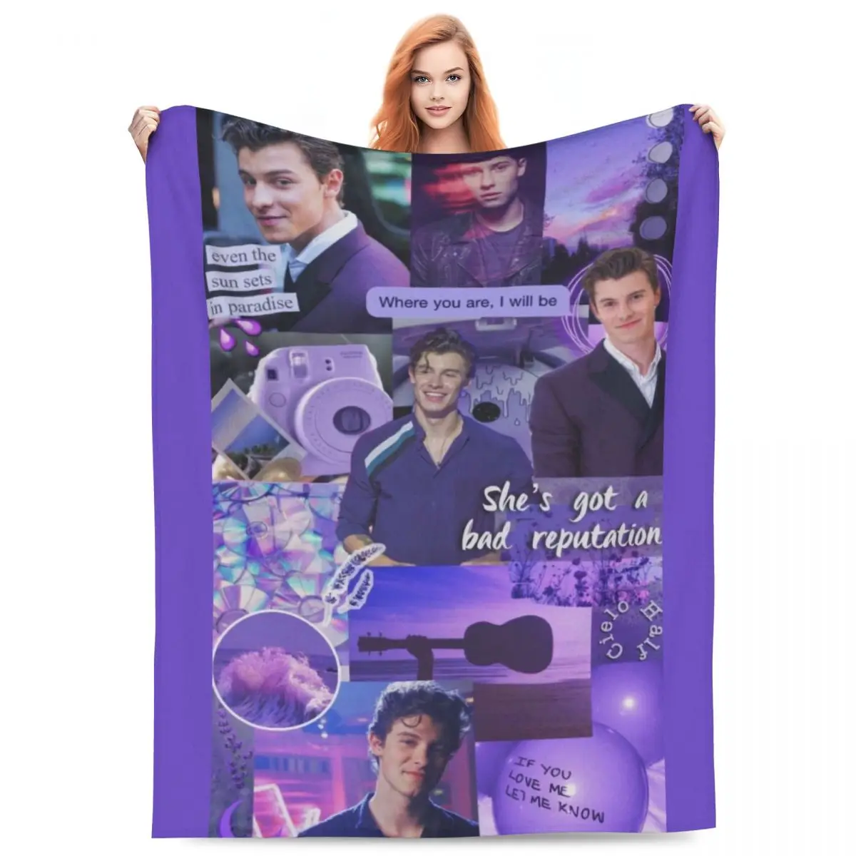 S-Shawn Mendes Blanket Singer Purple Camping Flannel Throw Blanket Super Soft Couch Chair Design Bedspread Gift Idea