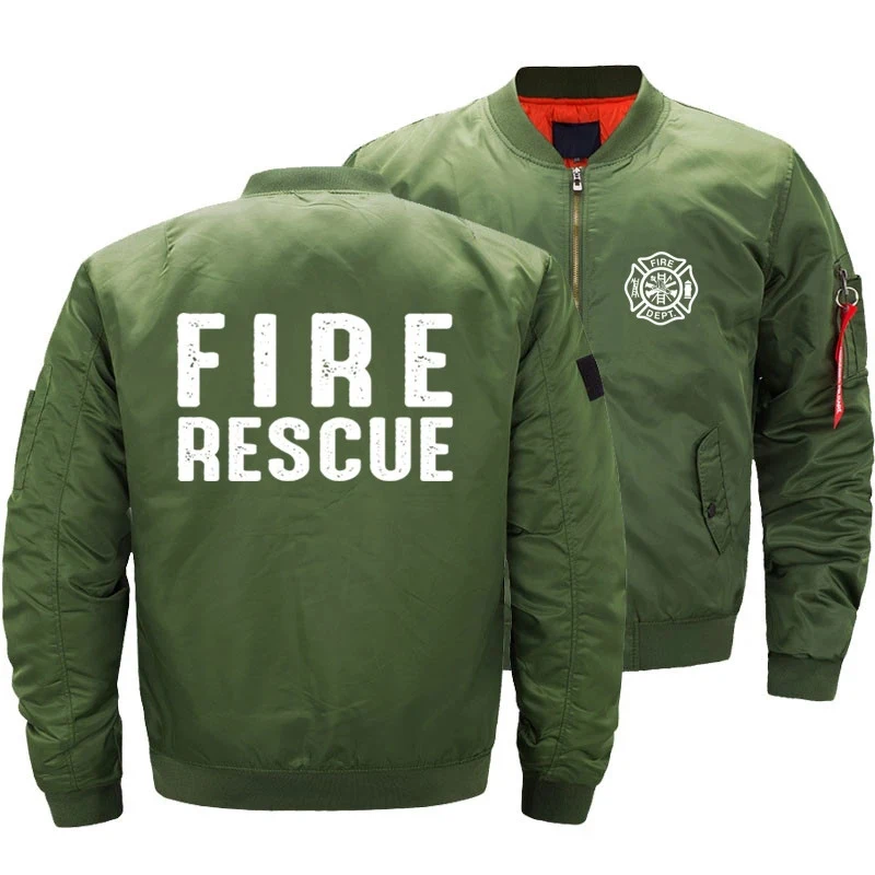 Fire Rescue Firefighter Men Zipper Bomber Jacket Daily Casual Travel Moto Jacket Winter Thick Coat Warm Windbreaker