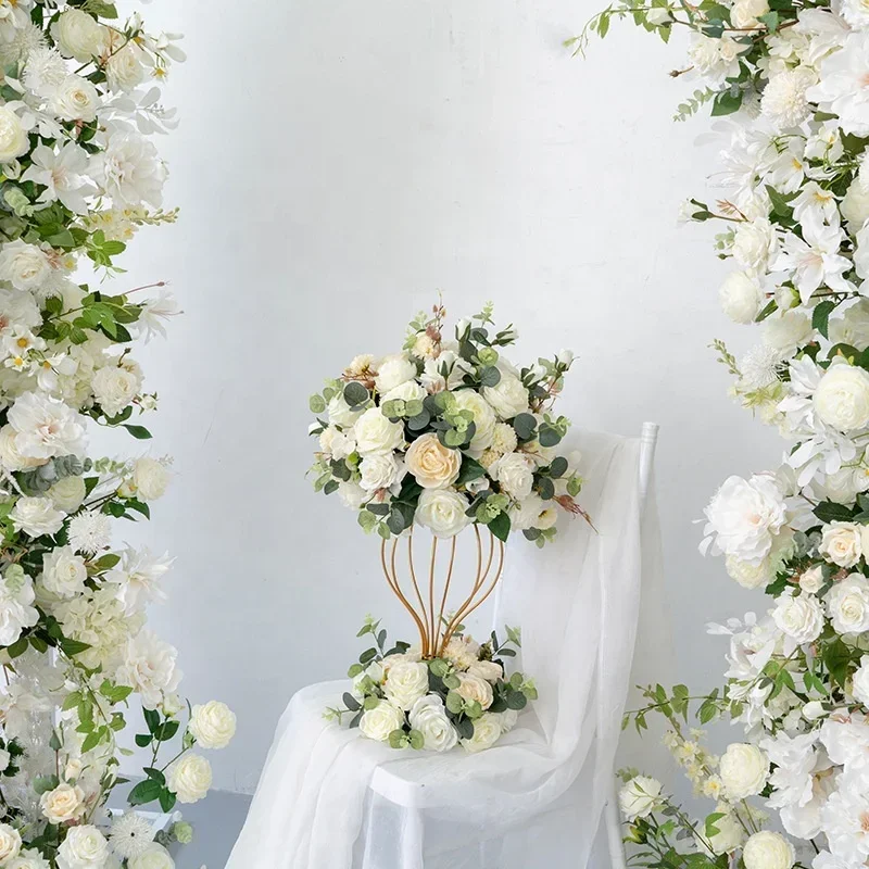 artificial white rose with Hydrangea wedding arch decorated flower metal arch for wedding background wedding decoration