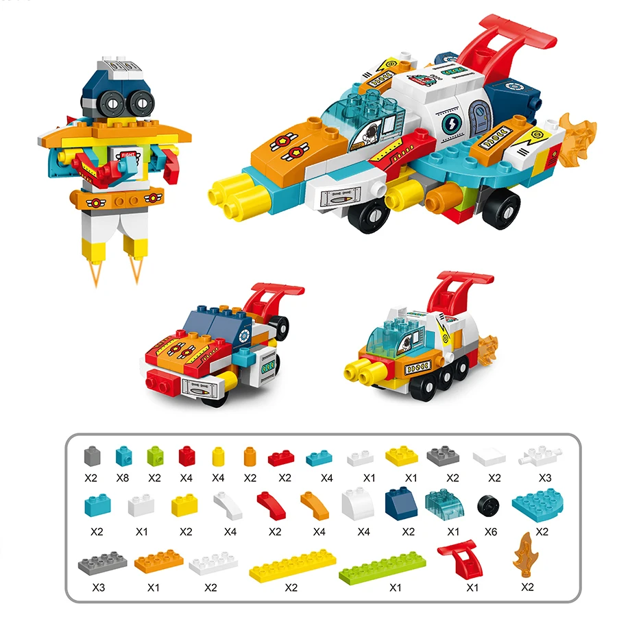 79Pcs Large Particles Duplo Space Warship Building Block DIY Transform Robot Cars Educational Bricks Kids Toys For Children Gift