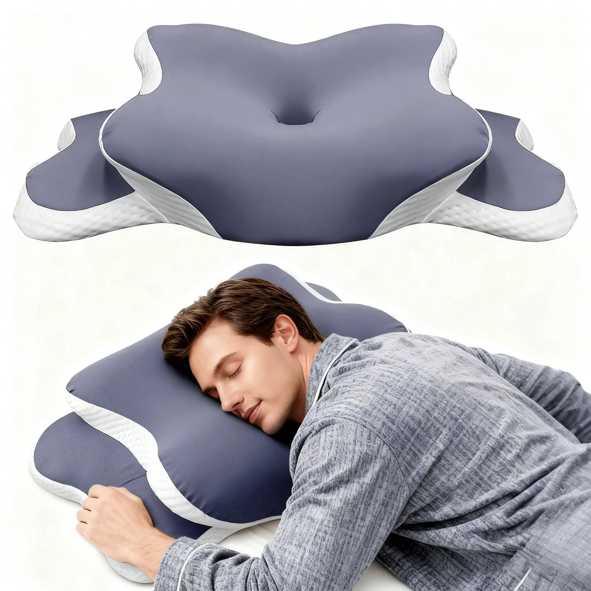 Ergonomisches Nackenkissen, Memory-Schaum-Kissen zur Linderung von Nackenschmerzen, kommt mit verstellbarem Kissenbezug aus Eisseide für Schläfer auf der Rückseite