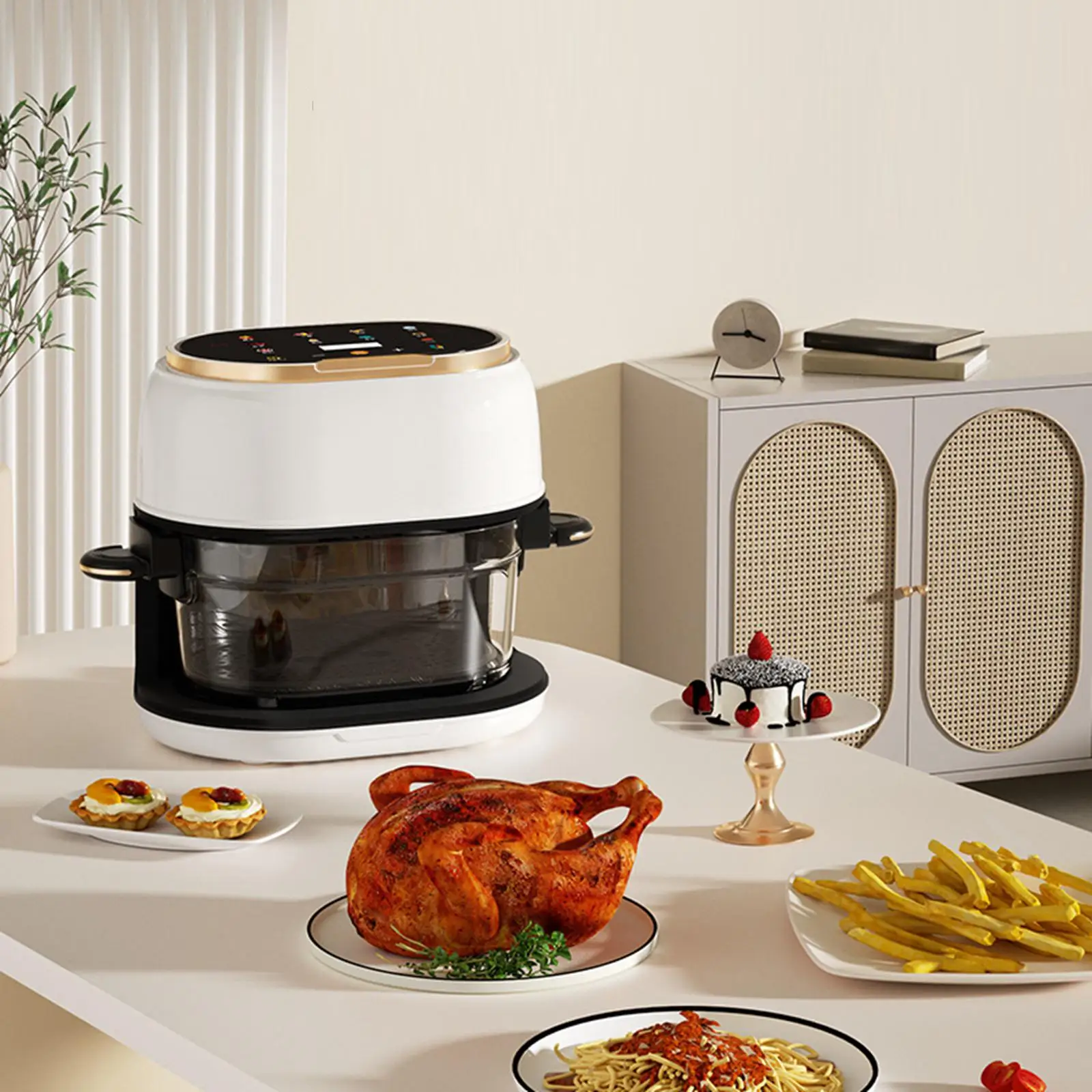 Compact Electric Glass Fryer 4L Non-fat Digital Air Fryer with Long Tray for Home Fries Desserts and Chicken Compact Electric Glass Fryer 4L Non-fat Digital Air Fryer with Long Tray for Home Fries Desserts and Chicken