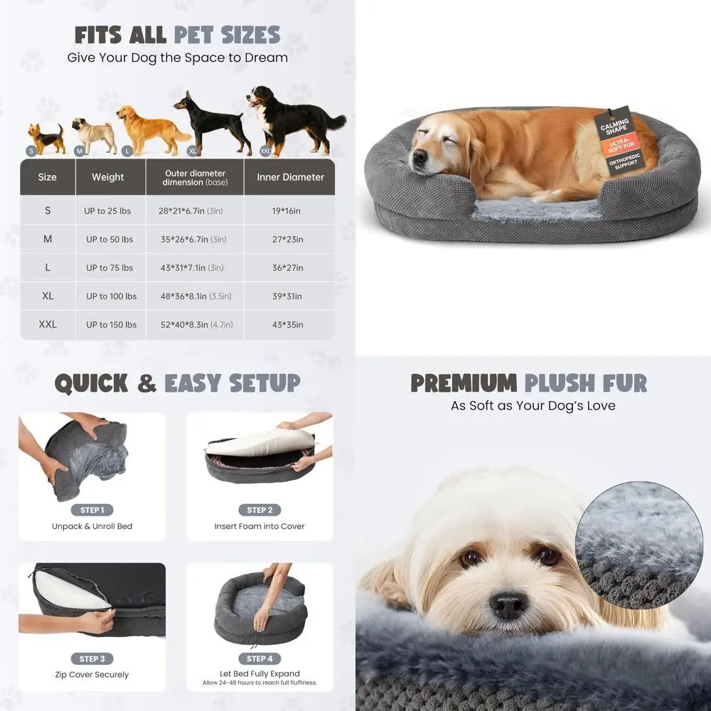 

35 Grey Orthopedic Medium Dog Bed with Sides, Egg Crate Foam, Washable Cover & Anti-Slip Base