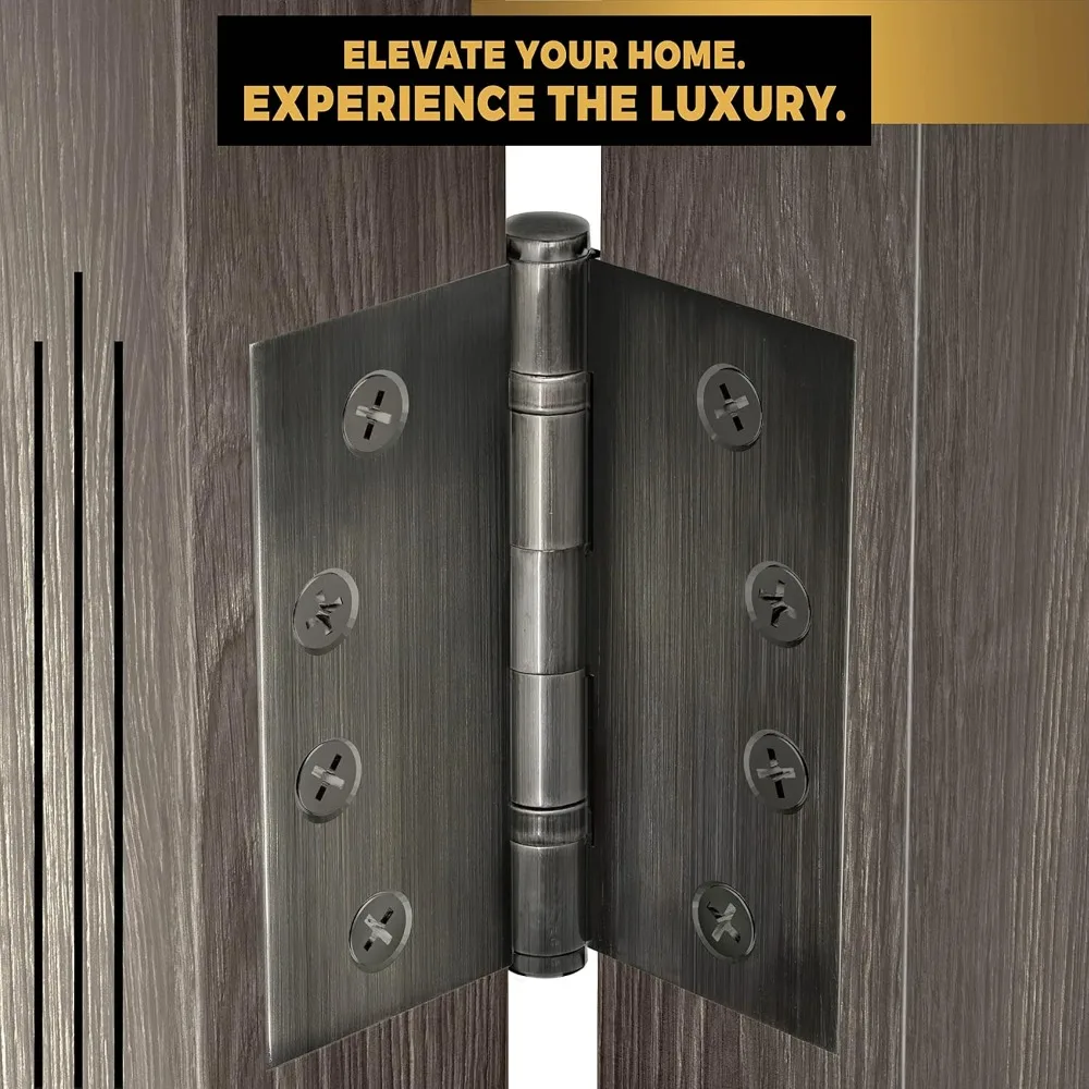 頑丈な真鍮製ボールベアリングヒンジ、4x4インチ、6個セット、磨きピューター仕上げ、長持ちするドア金具