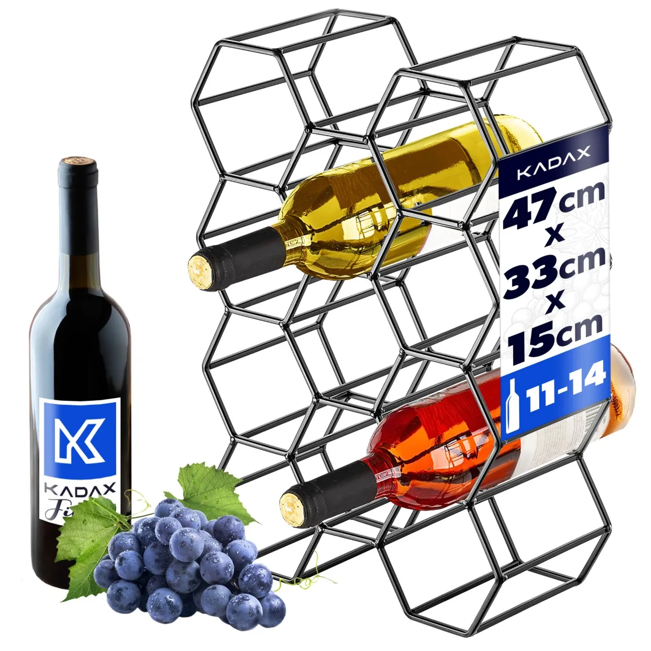 KADAX Wijnrek 47x33x15cm 14 flessen stalen rek display drankencollectie zwart 1 st