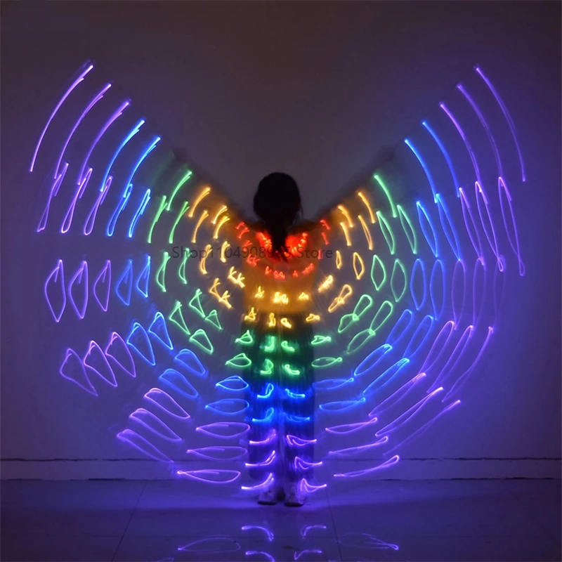

Led Isis Wings Kids Belly Dancing Costume Girls Enchanting Glow Angel Dance Wing With Telescopic Stick Carnival Party Cape Props