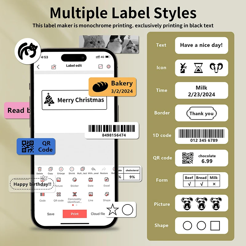 Marklife P15 Mini Portable Thermal Printer Wireless Bluetooth Label Tag Maker For Home Office Labeling Sticker Machine With USB