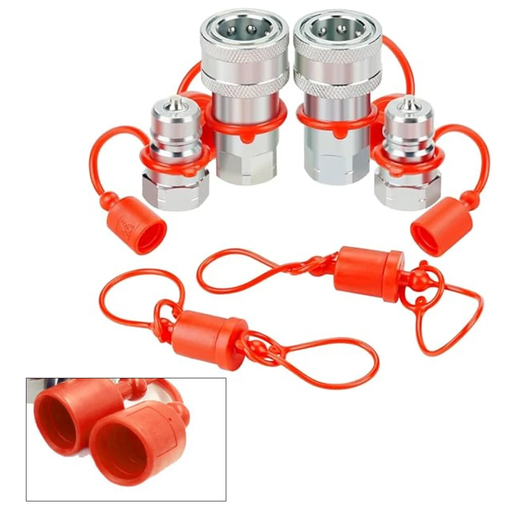 

2set 1/2 1/4 3/8 NPT Hydraulic Quick Connect Coupler With Dust Cap Couplers Carbon Steel Hydraulic Quick Connector Tool Parts