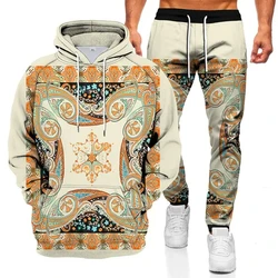 Men's Tracksuits Fashion Hoodie Suit 3D Geometric Graphic Printed Casual Loose Long Sleeve Pants Sets Luxury Men Street Clothing