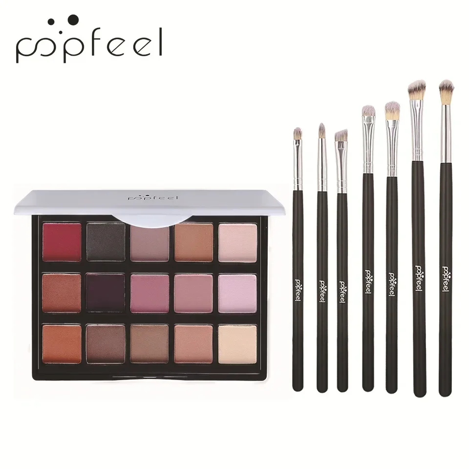 Best-Selling Popfeel Makeup 15 Color Glitter Eye Shadow Palette Make Up Minerals Eyeshadow Pallete+7Pcs / Sets Brush Gifts Women