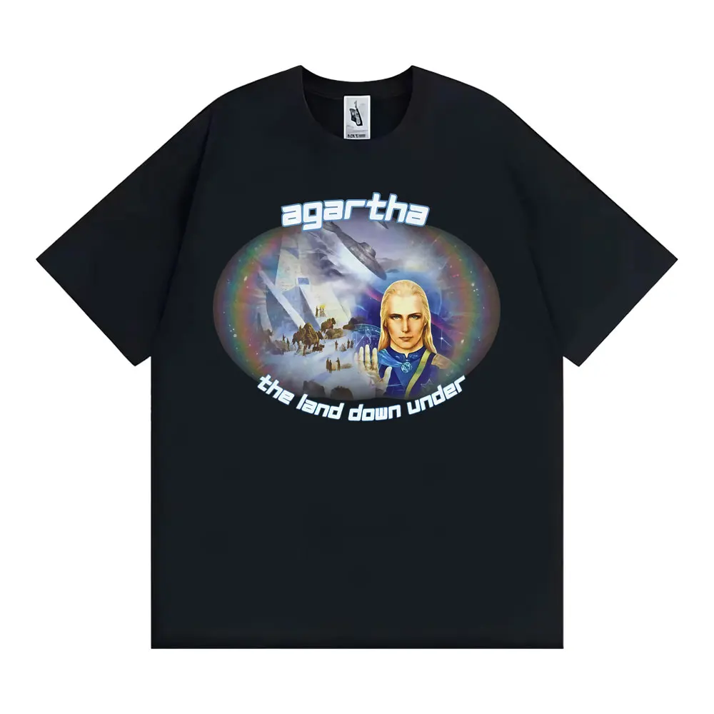 Agartha The Land Down Under Meme T Shirts Men Women Gothic Vintage Short Sleeve T-shirt 100% Cotton Oversized T Shirt Streetwear
