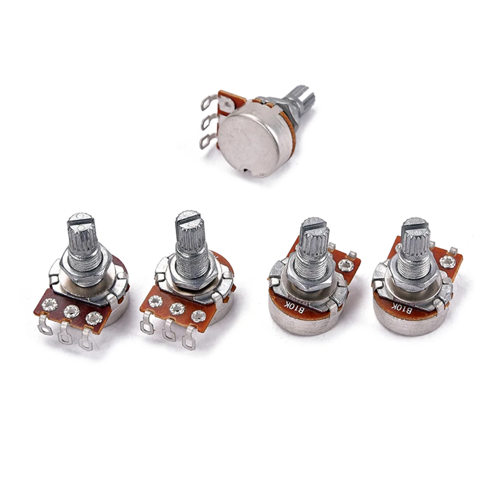 

5pcs B10k Full Size Bass Pots Potentiometer Long Knurled Split Shaft Audio Taper Low Friction for Guitar Bass