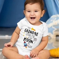 My Grandma Loves Me To The Moon and Back Printed Baby Bodysuit Funny Newborn Jumpsuit Infant Short Sleeve Romper Toddler Clothes