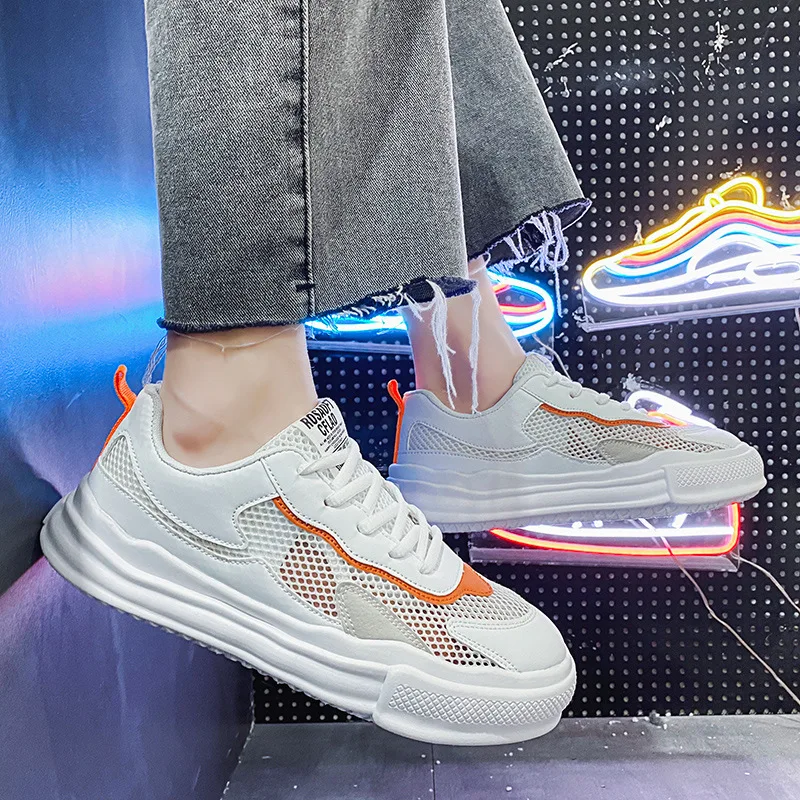 

LiveDay мужские летние дышащие сетчатые кроссовки повседневные противоскользящие полые модные белые удобные теннисные туфли на толстой подошве