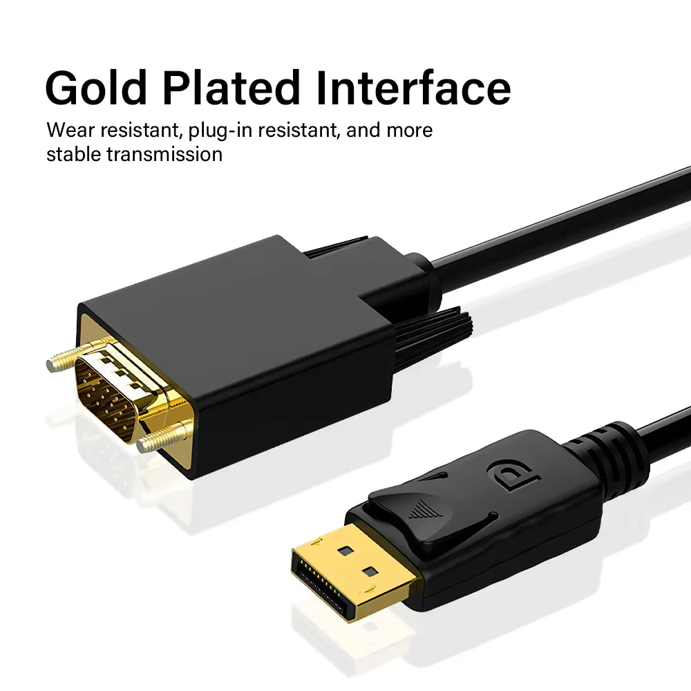 

DisplayPort to VGA Cable 6FT/1.8M,Gold Plated DP Male to VGA Male Adapter 1080P@60Hz for Laptop, PC, Monitor, TV, Projector