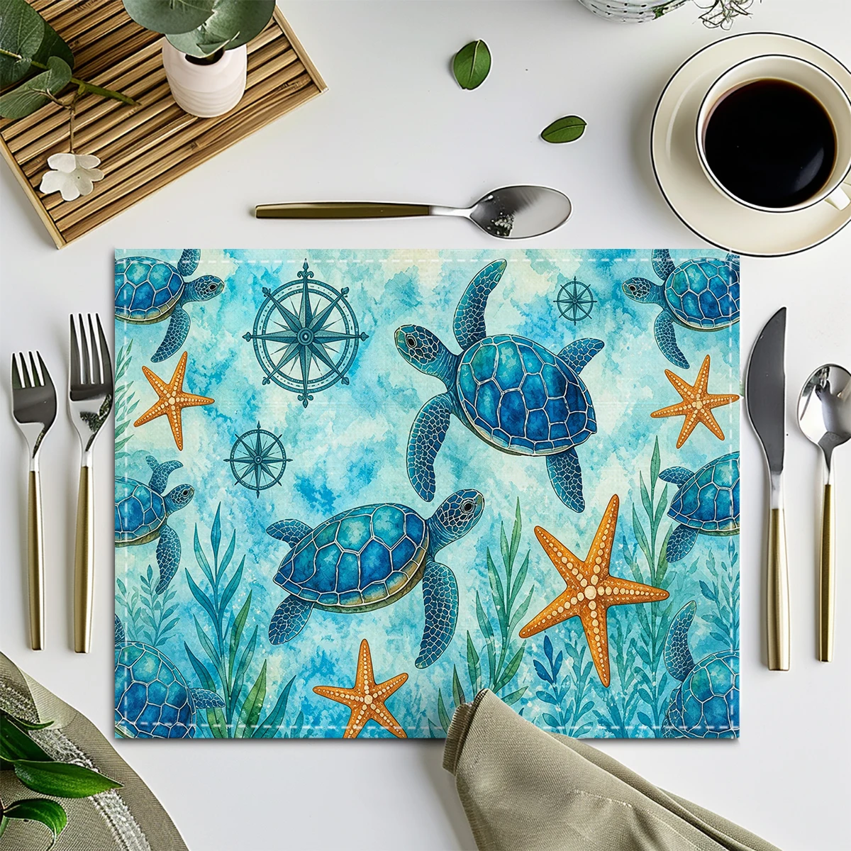 Coastal Lighthouse Pattern Polyester Placemat - Seascape Decorative Cup Mat, Stylish Table Ornament for Home Kitchen & Dining