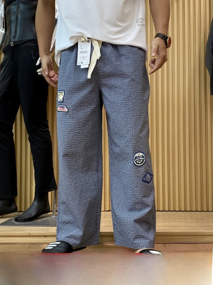  Breathable Embroidered Men's Casual Pants Classic Plaid Comfortable Versatile Summer Loose Fit Straight Leg Cotton