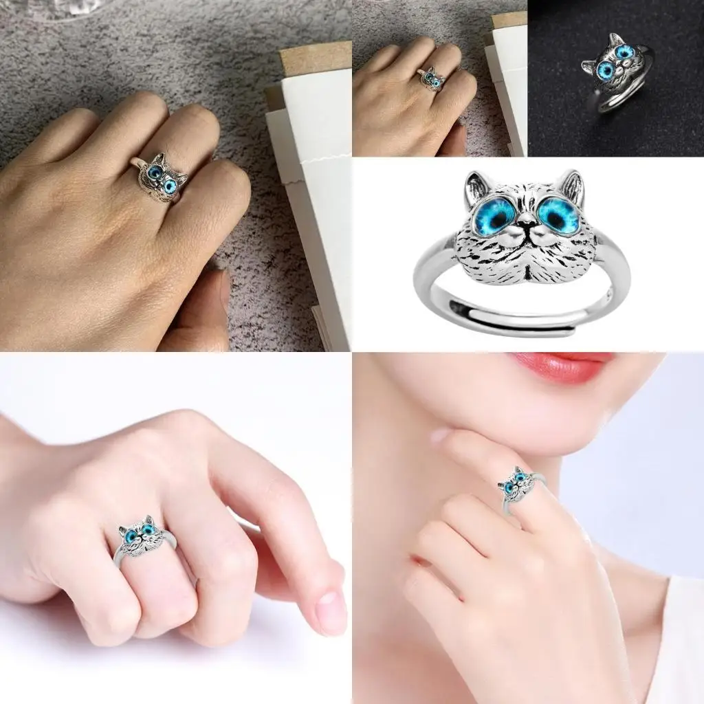 

31BB Ring Kitten Animal Ring Open Adjustable Middle Finger Index-Finger Rings