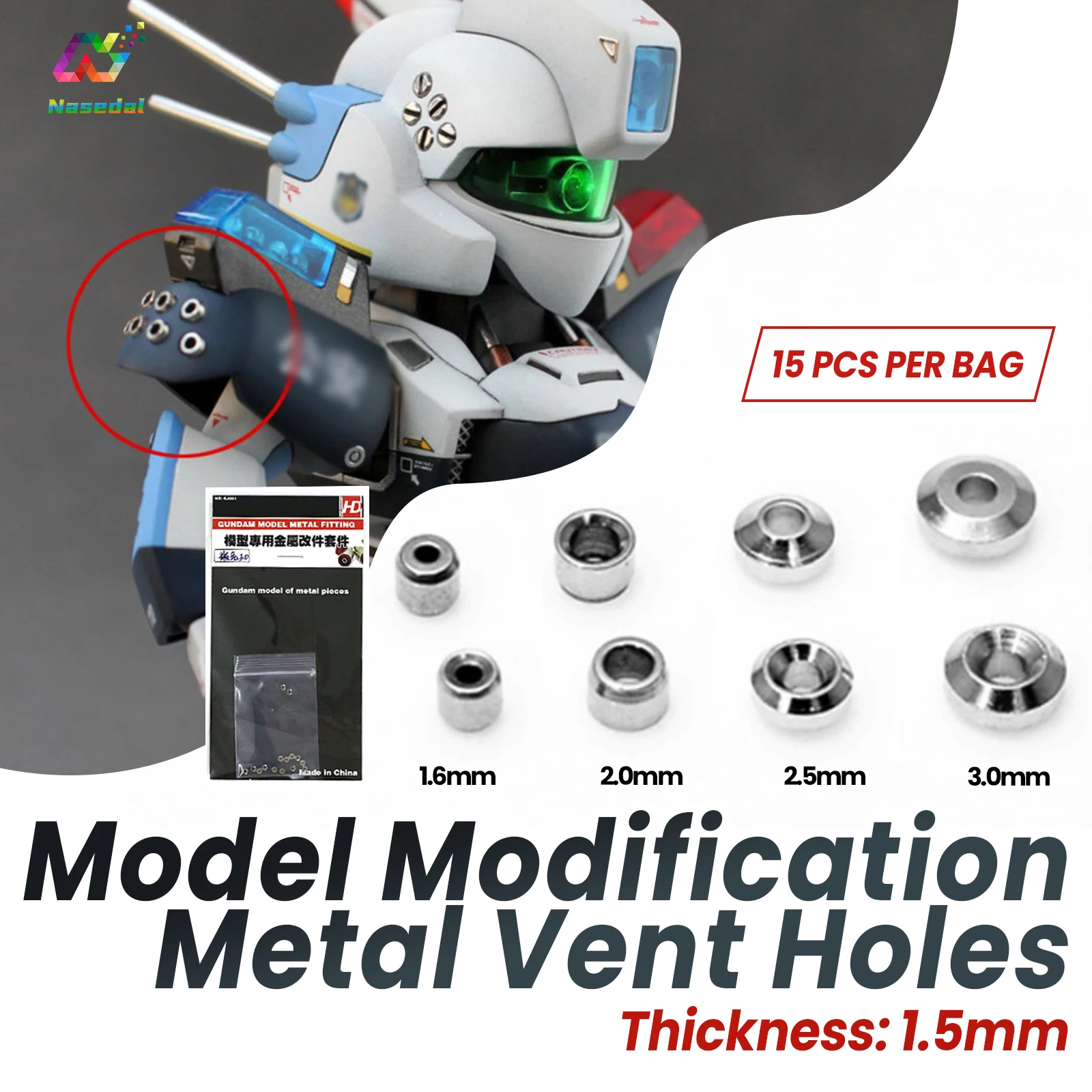 

15 PCS Model Modify Metal Fitting Kit for Gundam Model Making 1.6-3.0mm Metal Ventilation Holes Modeling Hobby DIY Supplements