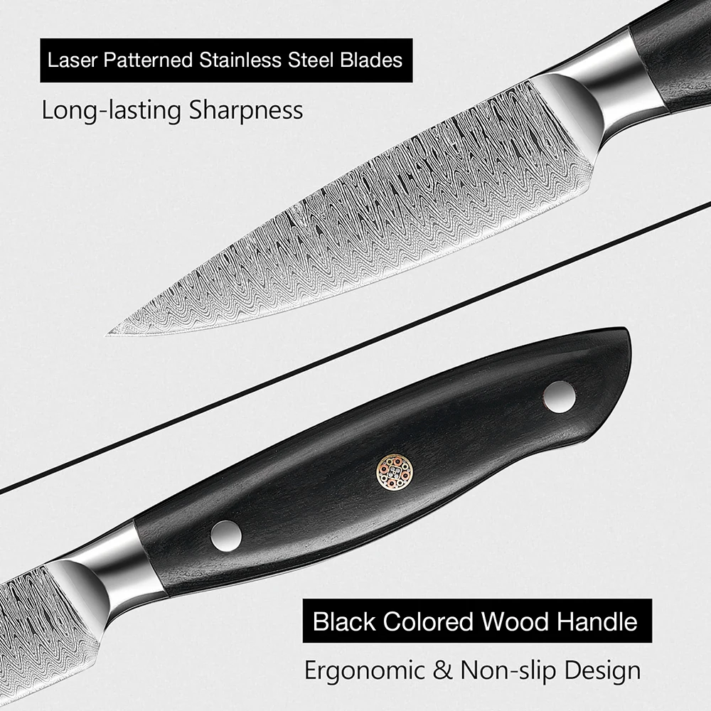 Paring Knife 3.5 Inch Stainless Steel Fruit Knife Hand Forged Japanese Peeling Knife Small Kitchen Knives Damascus Laser Pattern