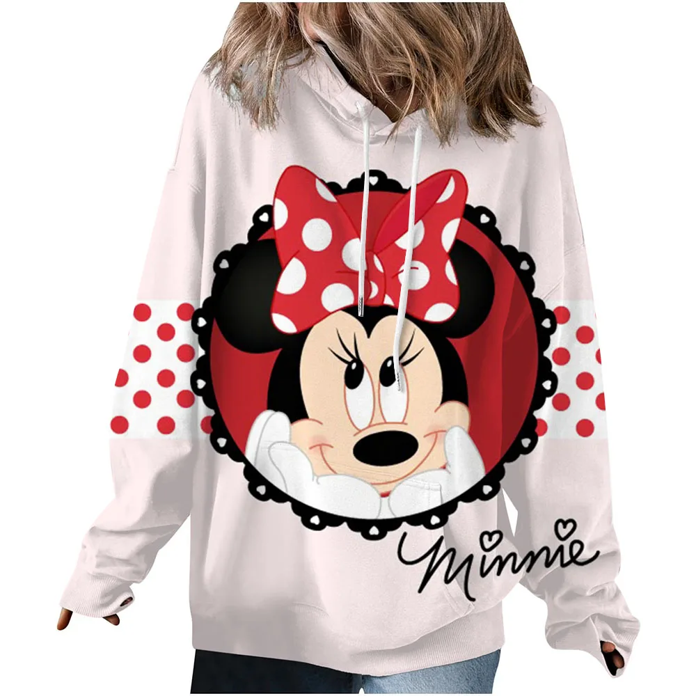 Women's autumn and winter casual loose and comfortable warm white Disney Mickey Mouse printed round neck long sleeved pullover