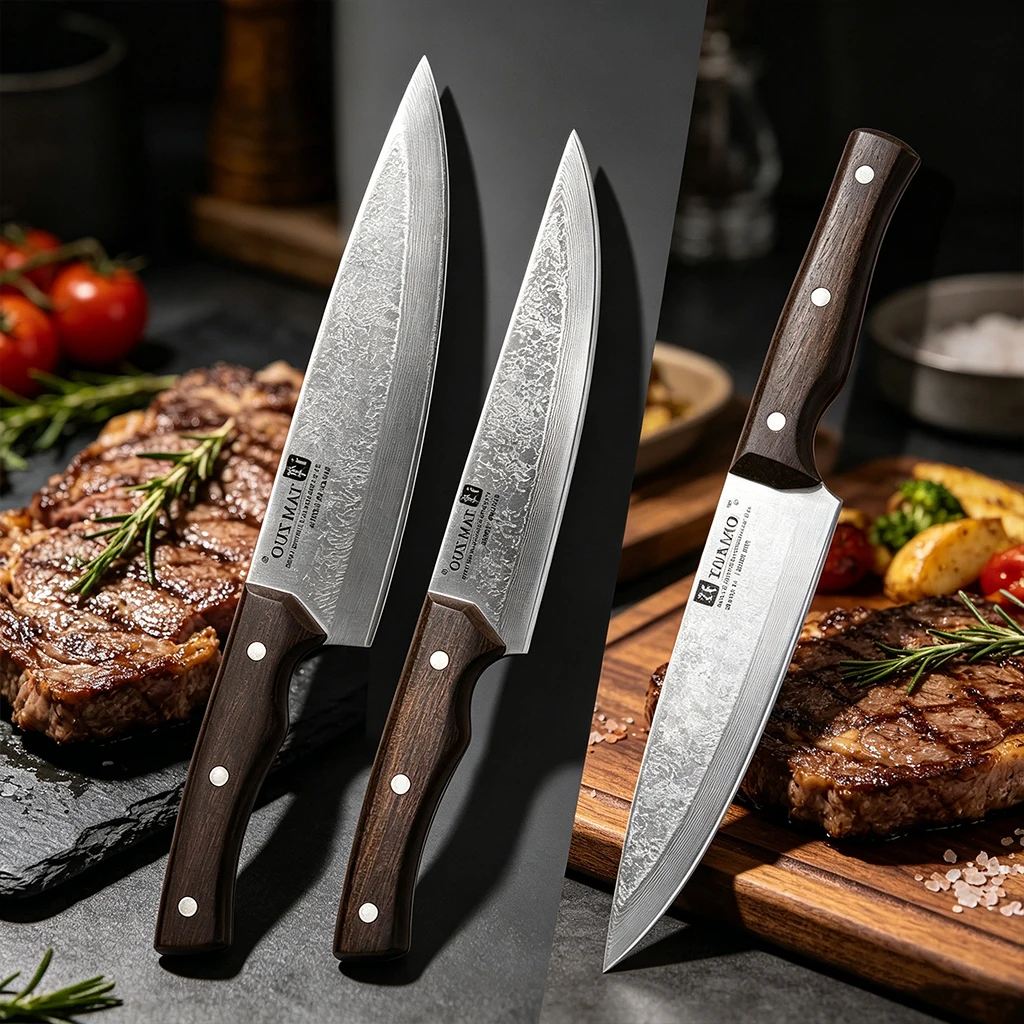 

TAMZUO Damascus Steel Chef Knife Japanese Meat Cleaver Vegetable Slicing Knife Solid Wood Boning Knife for Butchering with Box