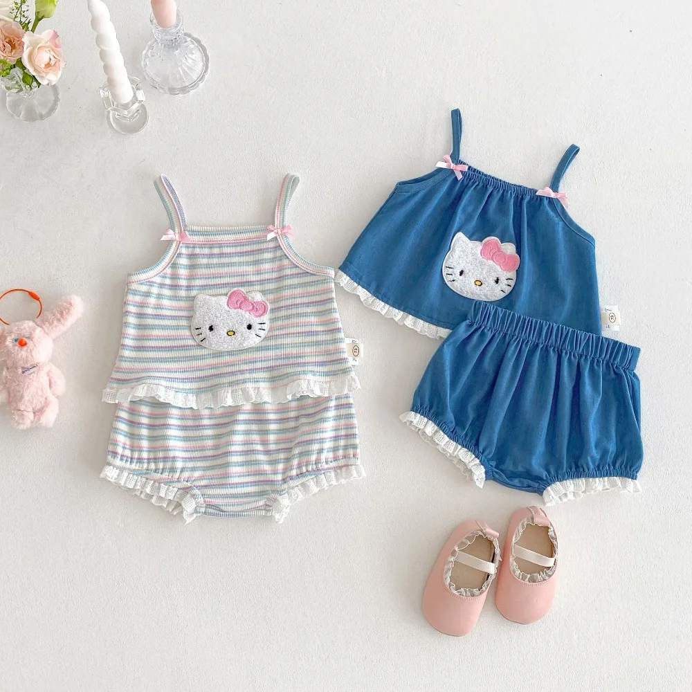 

Милый комплект одежды для маленьких девочек 0-3 лет, топы без рукавов с героями мультфильмов + шаровары, шорты, комплект из 2 предметов, летняя одежда