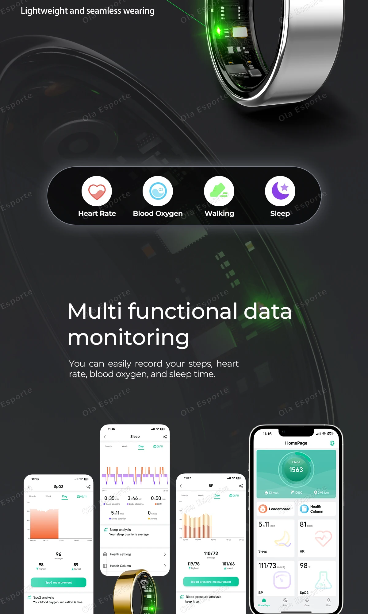 2026 Neuer Smart Ring mit Bluetooth-Anruffunktion, Blutdruck-/Sauerstoffmessung, IP68 wasserdicht, Herzfrequenzmessung, GPS-Tracking, Smartring für iPhone – Detail 13