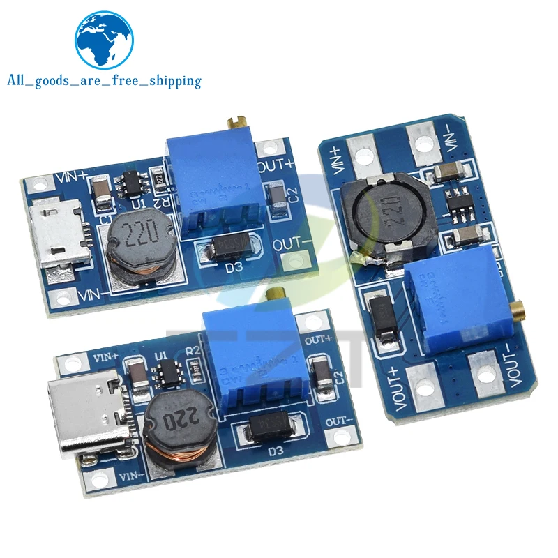 TZT 1/5/10PCS MT3608 Type-c/Micro USB 2A Max DC-DC Step Up Power Module Booster Power Module 3-5V to 5V/9V/12V/24V image 5