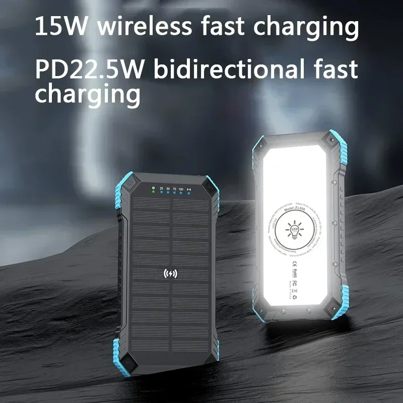 

Solar panels Power bank Wireless charging solar phone charger 30000mAh with Camping Lamp Mobile Phone Charger USB Power bank