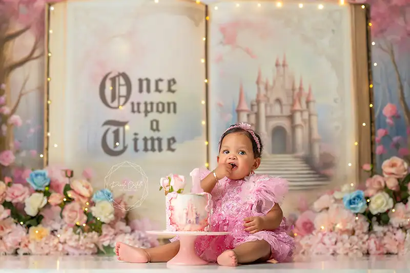 Once Upon a Time Photography Backdrop Kids Baby Cake Smash Photocall Decors Castle Book Child Girls Birthday Studio Backgrounds