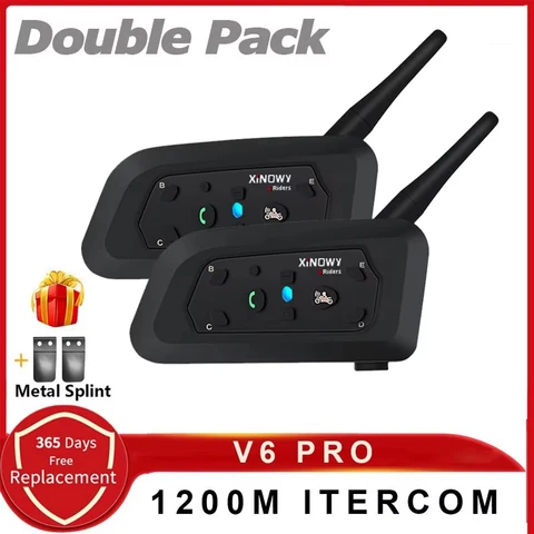 Мотоциклетная Bluetooth-система Связи XINOWY V6 PRO С Радиусом Действия 1200 М, Музыкальный Плеер Для 6 Райдеров