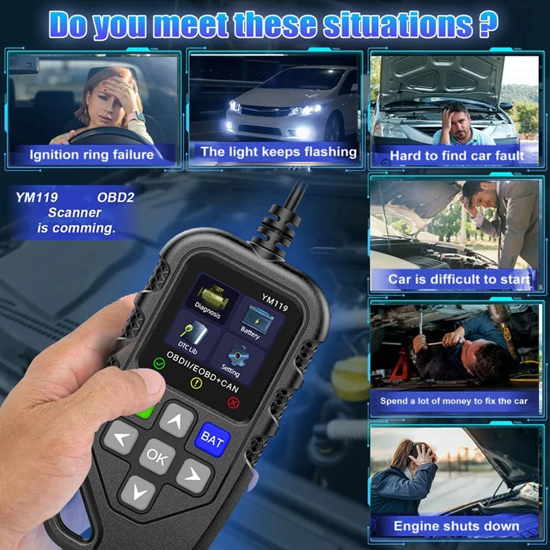 YM119 OBDII Scanner Diagnostic Tool OBD2 Code Reader Car Auto Diagnostic Tool Work For All Cars