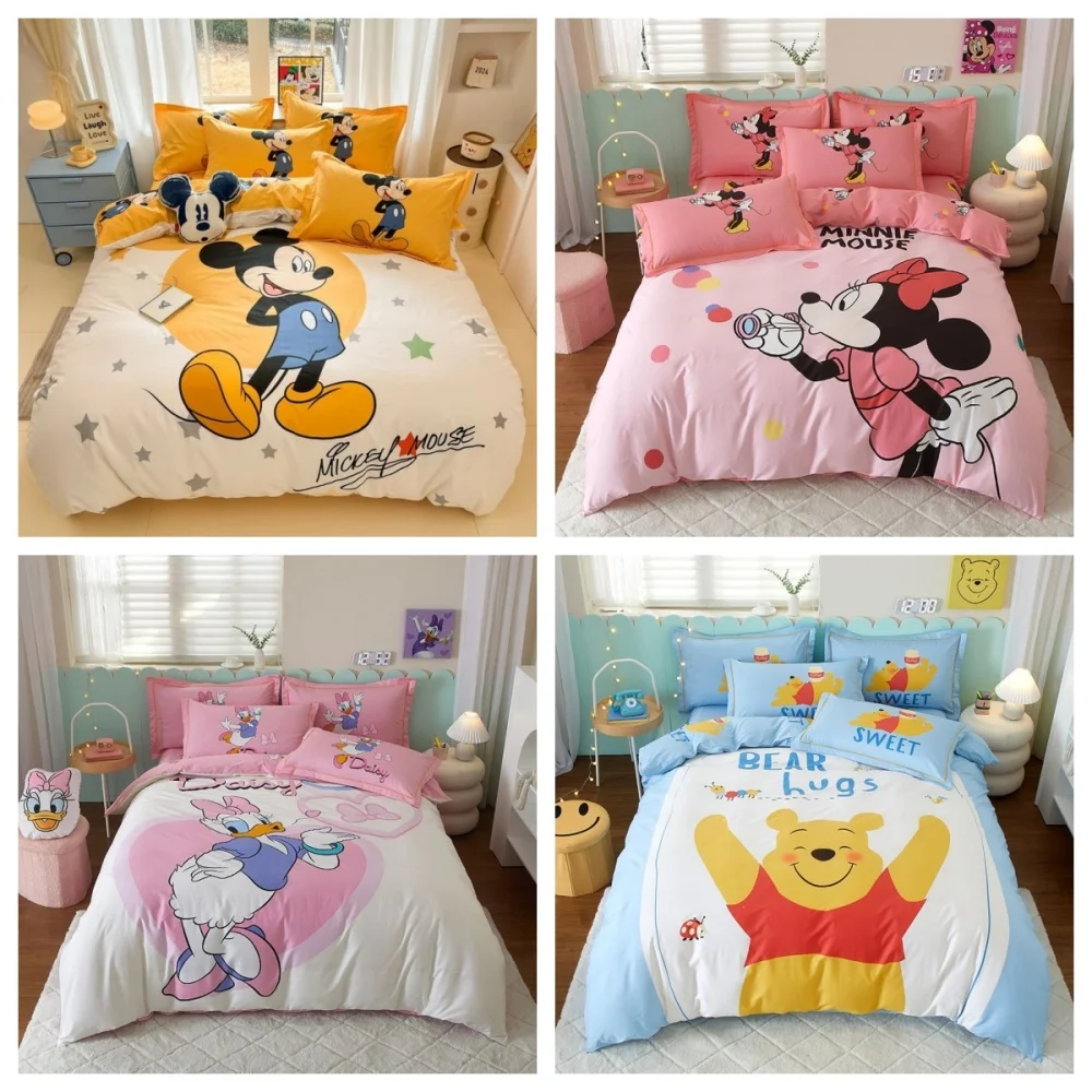 Juego de Sábanas de Mickey Mouse, Juego de Ropa de Cama de Mickey Mouse, Funda de Edredón de Toy Story, Funda de Almohada, Juegos de Cama de Donald, Tamaño Queen y King