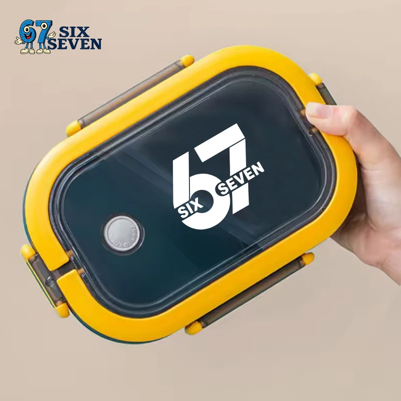 

67, двухслойный ланч-бокс Six Seven Steal A Brainrot, модная коробка для бенто с героями мультфильмов, коробки для пикника, портативный чехол для обеда большой емкости