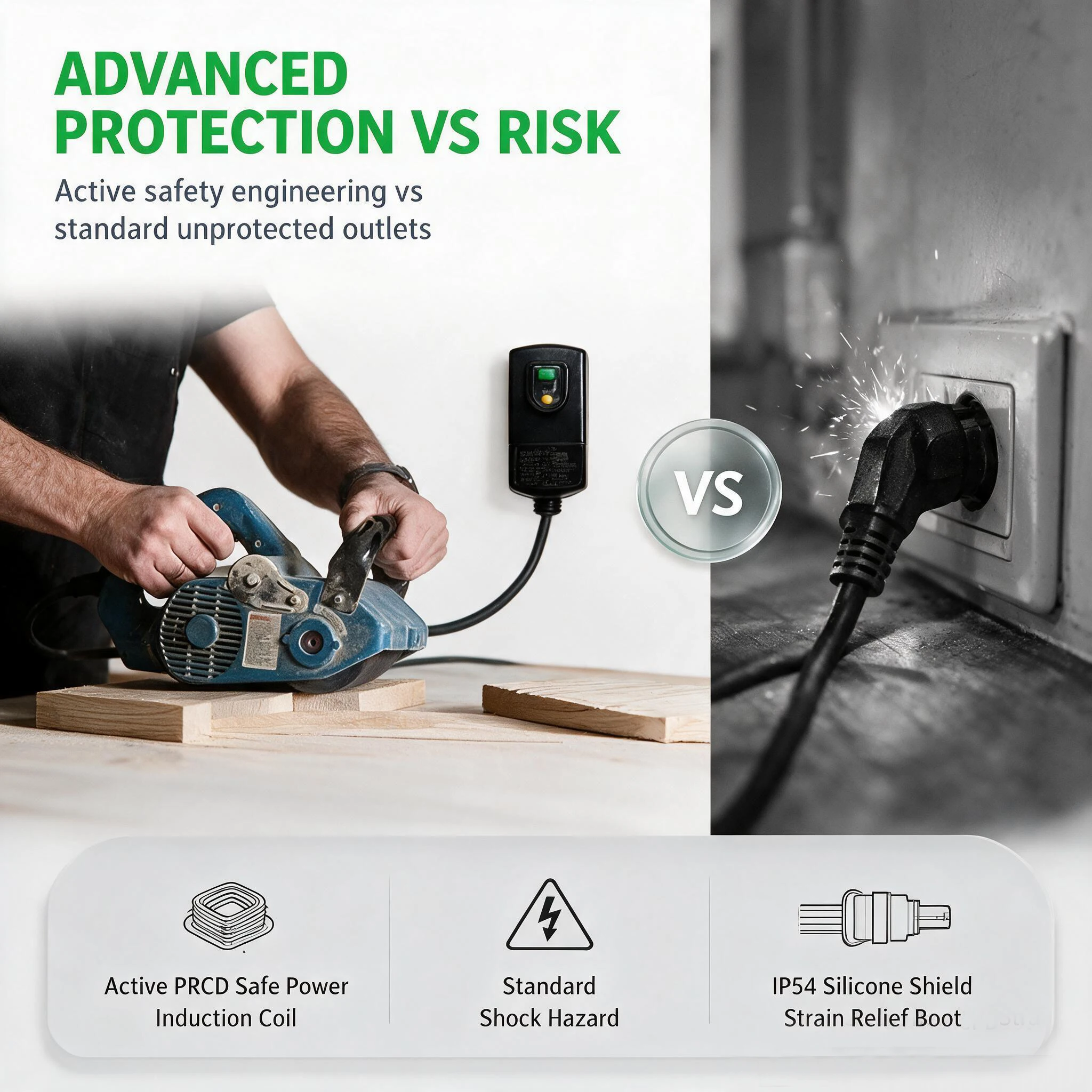 PRCD Plug Adapter 16A 250V, 0.1s RCD Leakage Protection Circuit Breaker Plug for Power Tools, Workshop & Outdoor Use, IP54