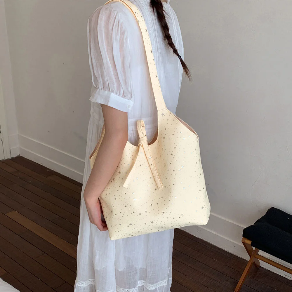 

Korean Style Star Print Tote Bag, Casual Large Capacity Shoulder Bag, Perfect for Daily Commute, Shopping and Summer Outings