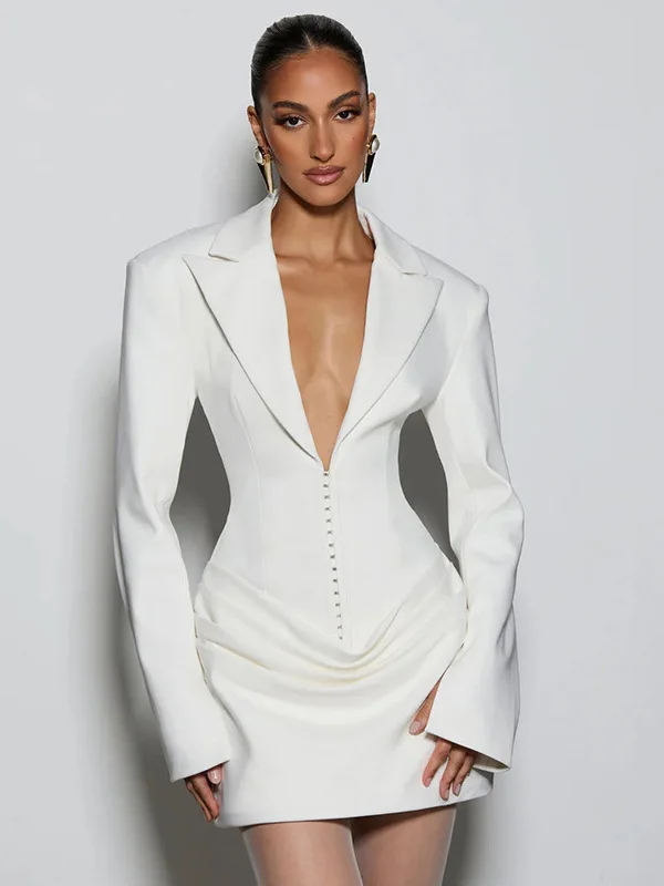 

Women's Pure Color Deep V-ne Dr ort Skirt High Waist Sexy Sle Long Sve High Elastici Breathable Skin-friendly