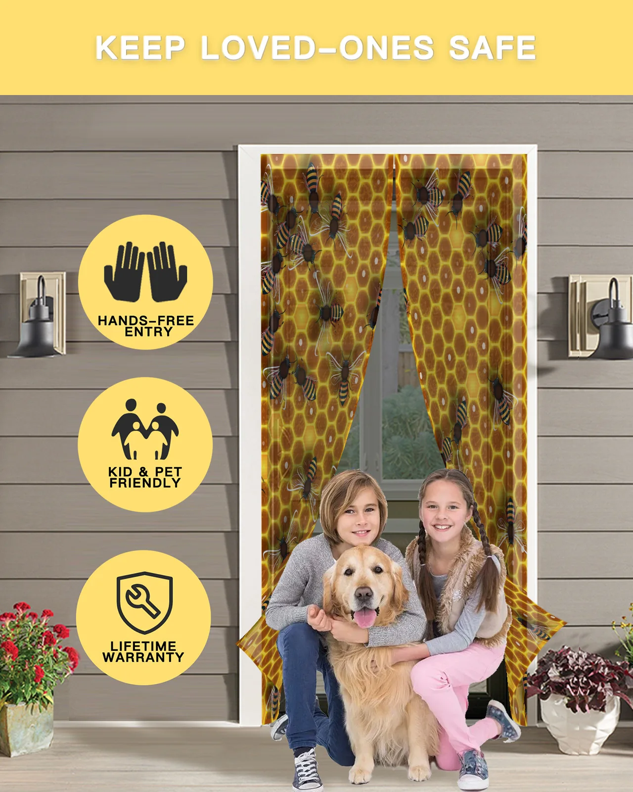 Bees On The Honeycomb With Sweet Honey Summer Magnetic Mosquito Net Anti Insect Fly Bug Magnetic Screen Door Curtains