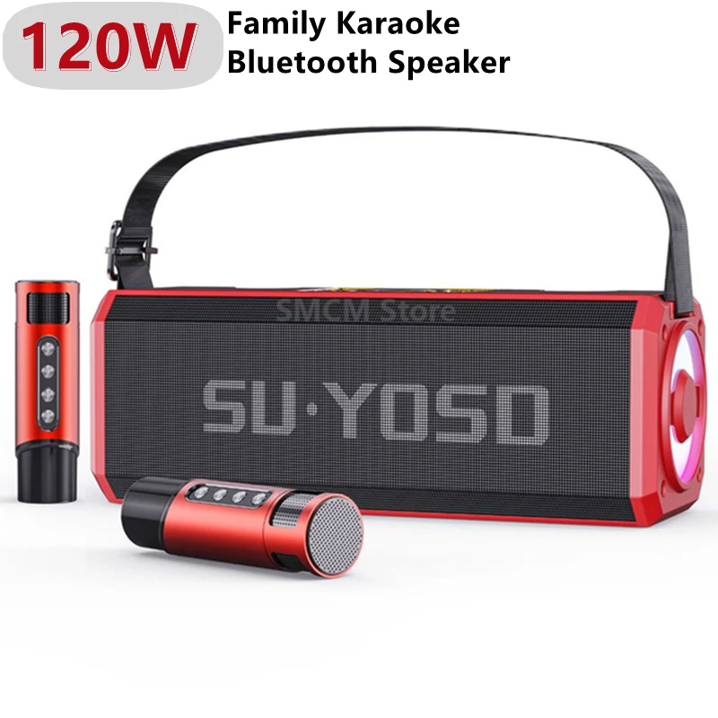 

Family Karaoke Party Subwoofer Card Speakers 120W Big Power Portable Column Wireless Microphone caixa de som Bluetooth Speaker