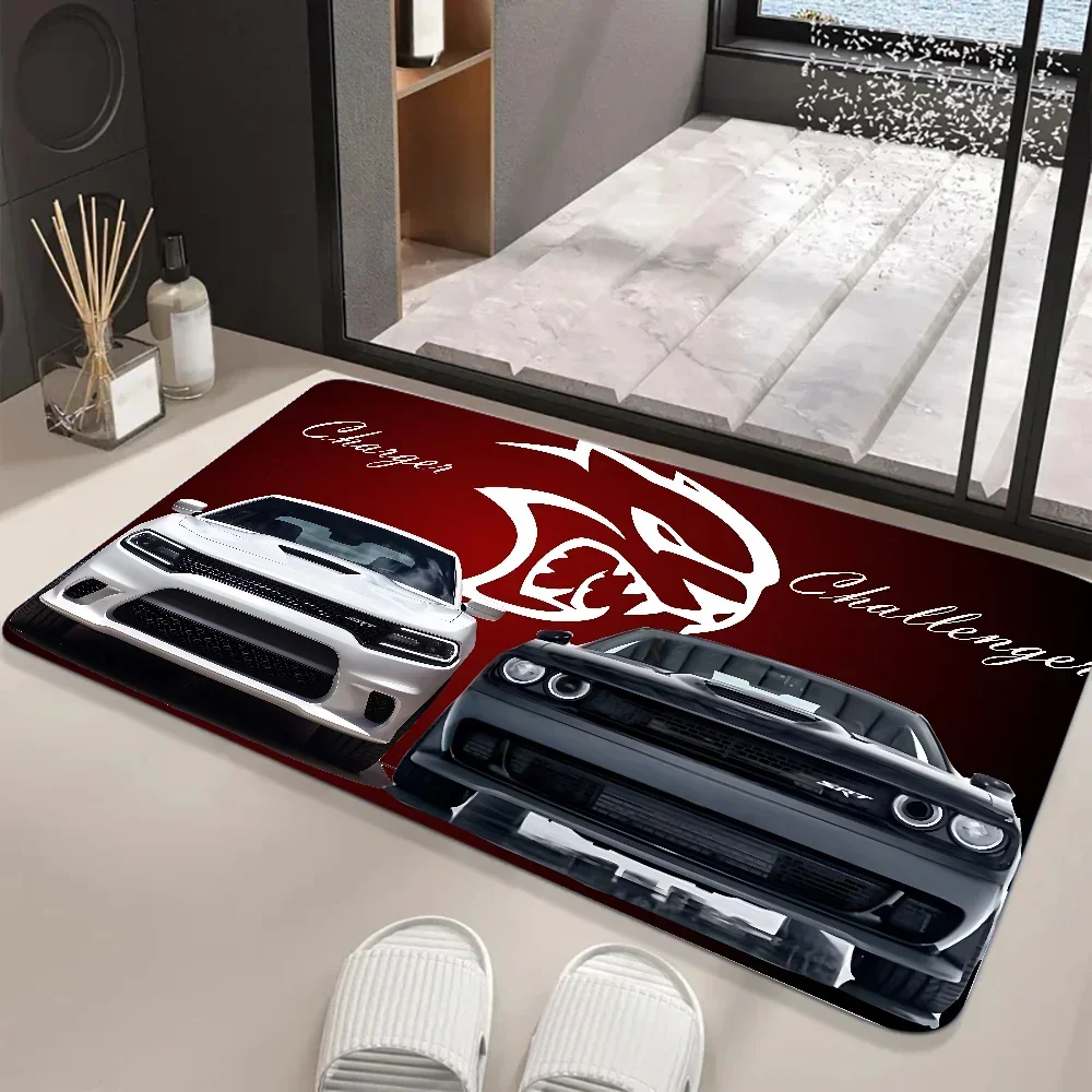 Hellcat Demon Dodge Challenger Car Floor Mat Graphic Printed Flannel Doormats For Bathroom Kitchen Entrance Carpet Home Decor