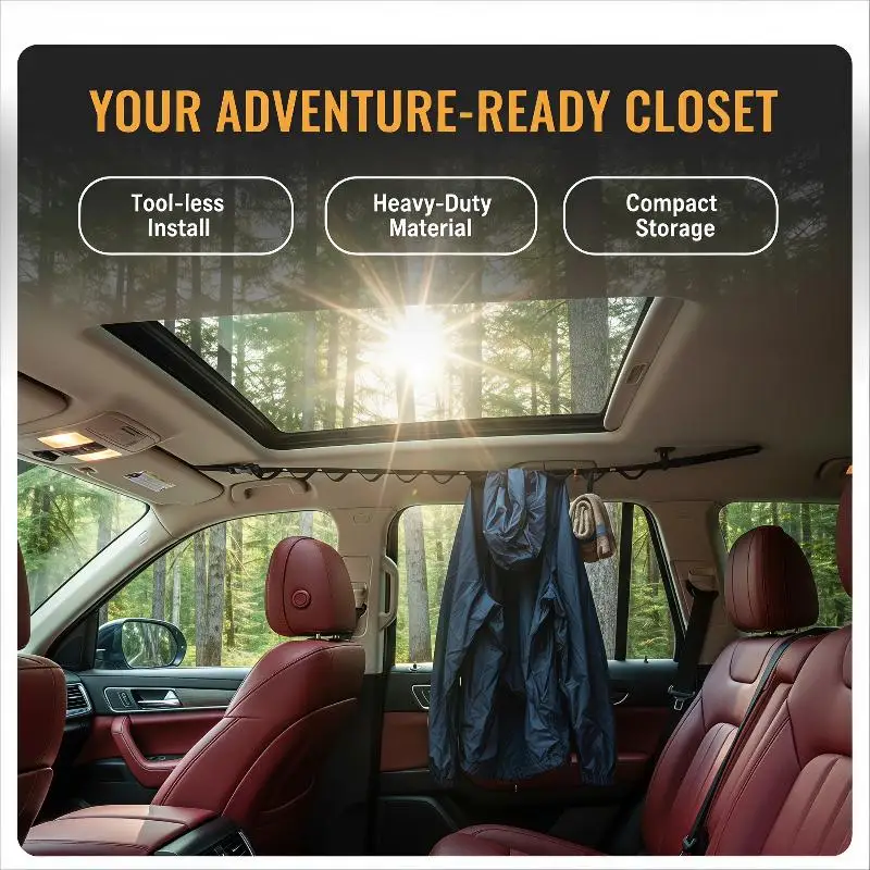 【CR】Car Clothes Rack Multifunctional with Storage Hooks Non-slip Sturdy Hanger for Long Distance Travel Interior Use
