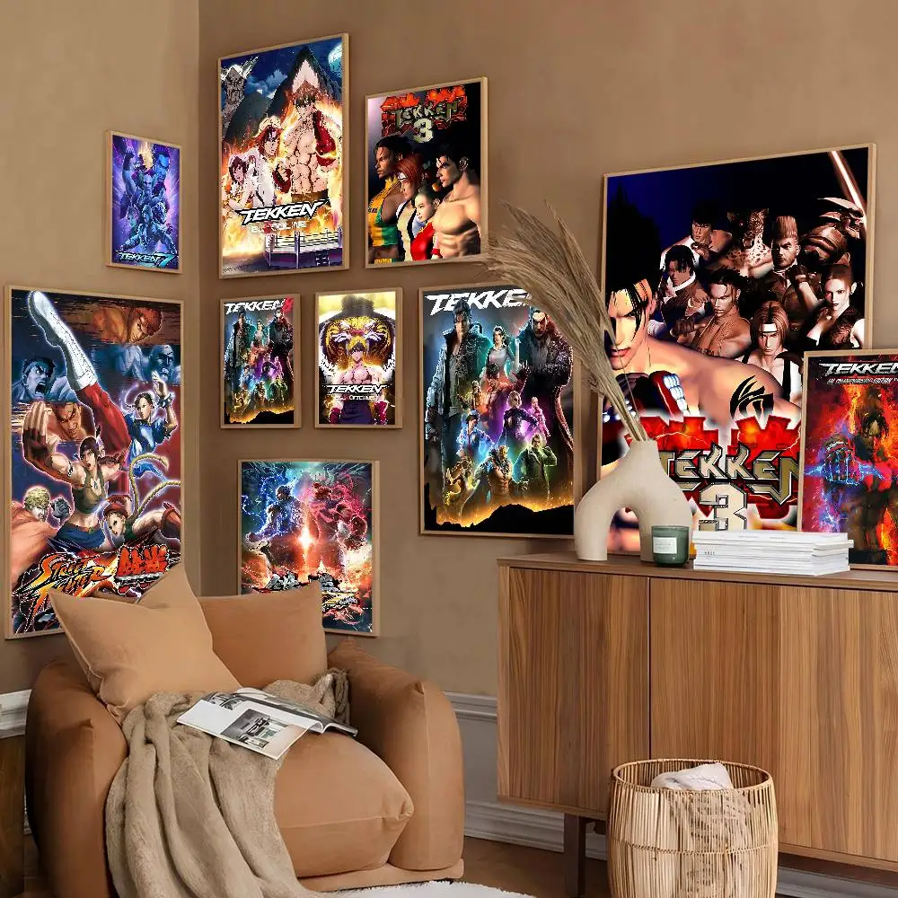 TEKKEN-Pósteres de Anime, decoración adhesiva, pintura, arte de pared, decoración de pared de papel Kraft blanco