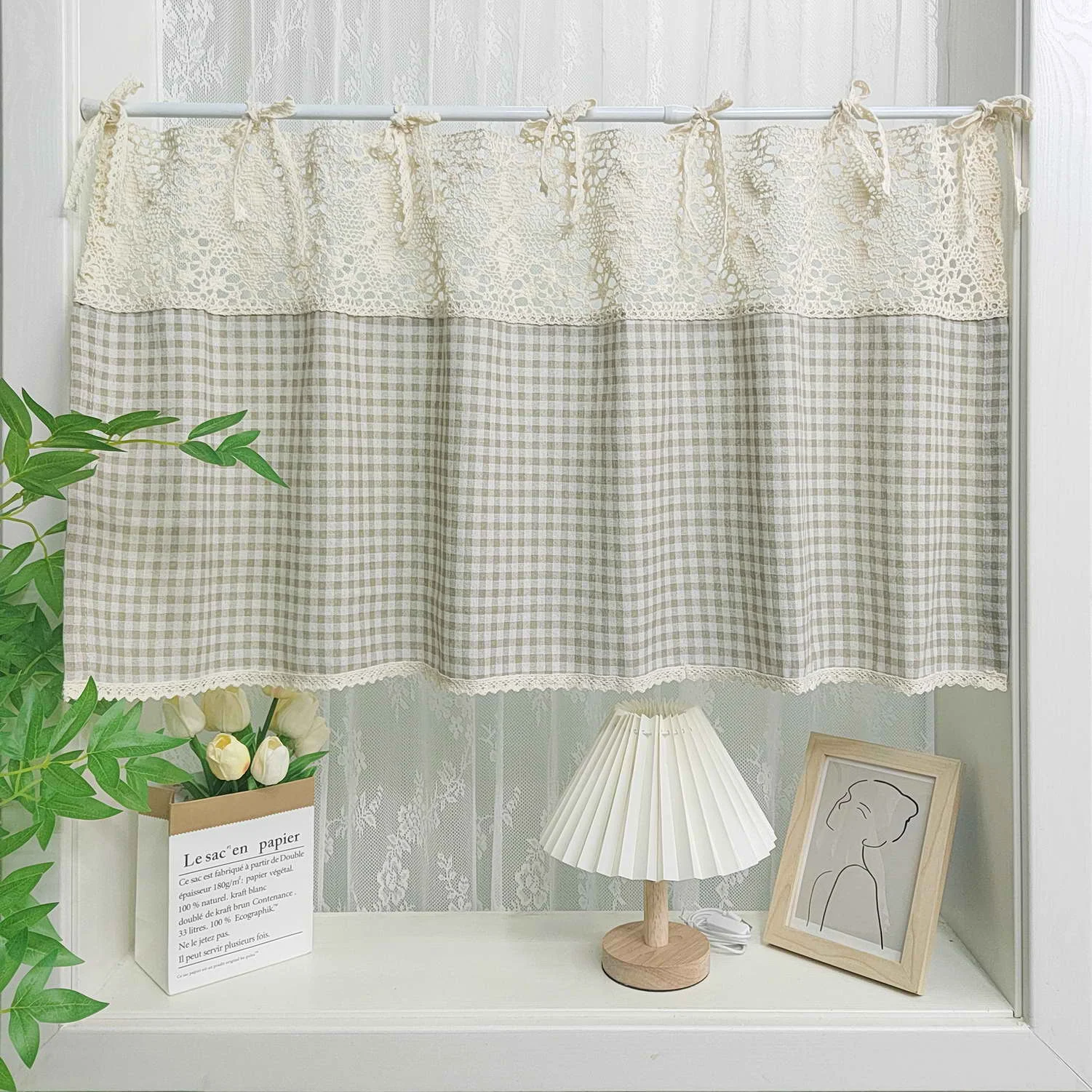 Pastoral Style Light coffee Kitchen Curtains, Small Window Curtains, Small Short Curtain, Decoration Special Design Door Curtain