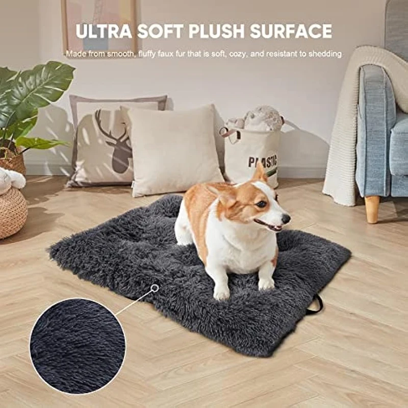 Dog Beds Large Dogs Plush Crate Fluffy Cozy Kennel Pad Anti Anxiety Better Sleep Washable Anti-Slip Bottom Large Medium Dogs