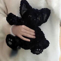 Simpatico gatto nero peluche cuscino da tiro kaki riccio KUKI gatto nero capelli lunghi bambola grandi occhi regalo festivo regalo di compleanno bambino