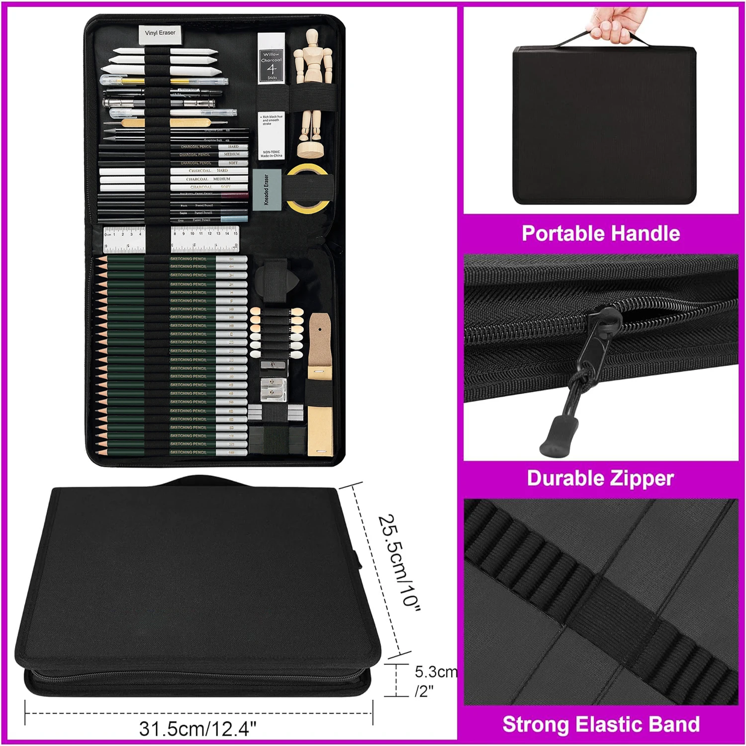 مجموعة رسم مكونة من 70 قطعة، لوازم فنية احترافية مع كراسة الرسم، الجرافيت، الباستيل، أقلام الفحم، أدوات المزيج