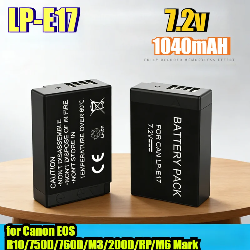 1040mAh 7.2V LP-E17 Battery for Canon EOS R10/750D/760D/M3/200D/RP/M6 Mark II Rechargeable Li-ion Replacement Power Pack