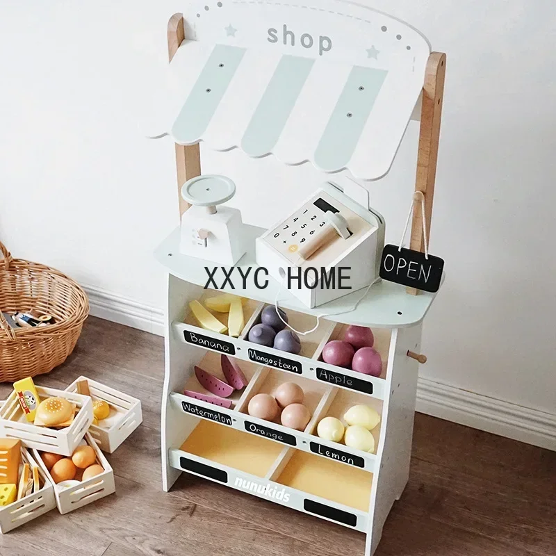 TAO Children's ins Korean fruit convenience store Snack department Supermarket cash register shopping cart home kitchen toys