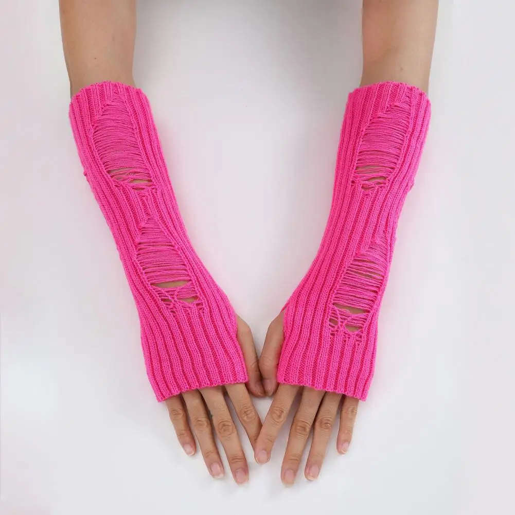 Solid Color Gloves Knitted Fingerless Arm Warmers for Fall Winter Cycling Non-slip High Elasticity Gloves Keep Warm Windproof